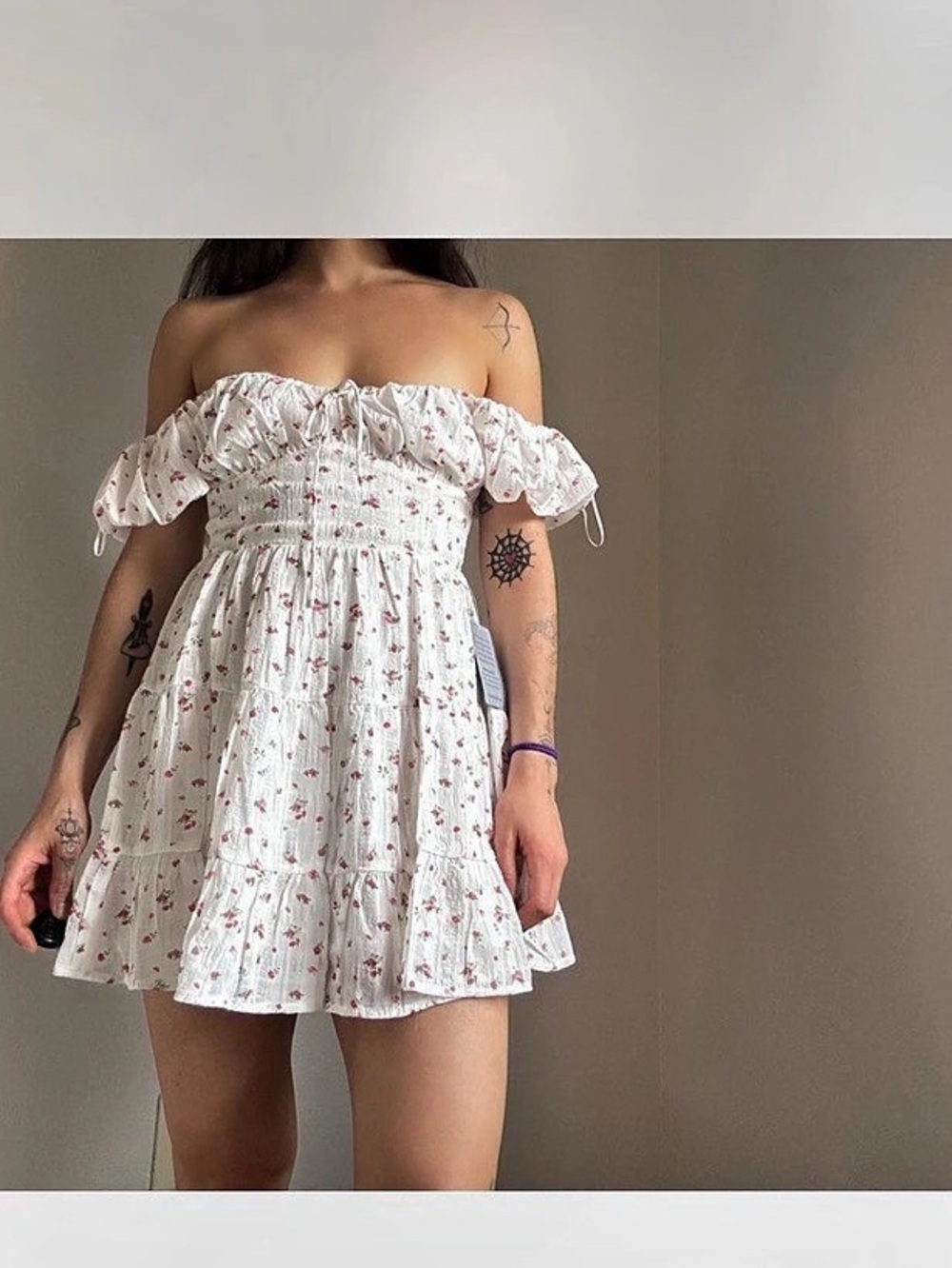 LUSH Floral Mini Dress in White & Pink Size Large Like New